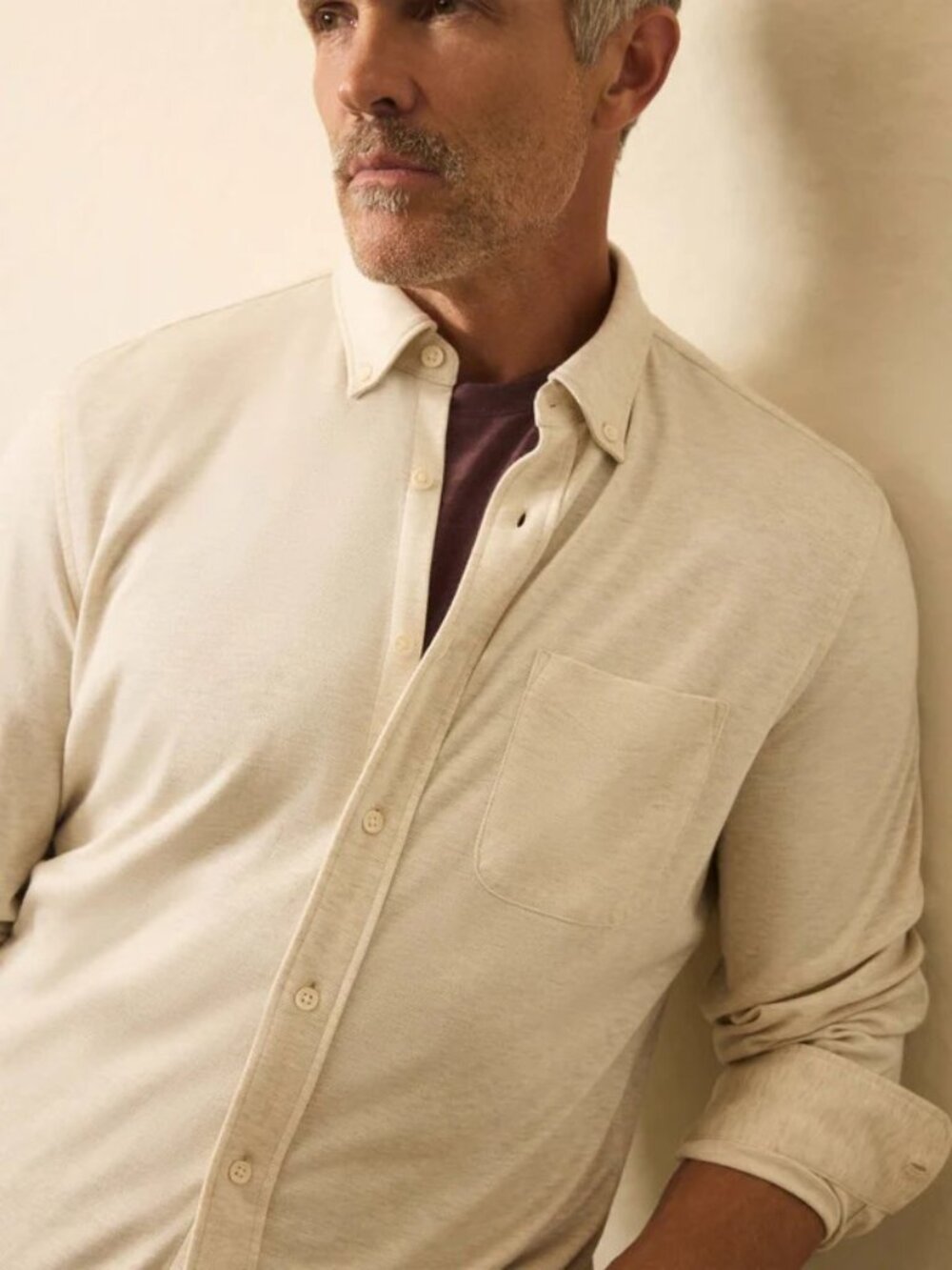 Faherty Coastline Men's Knit Shirt, size large in Oatmel